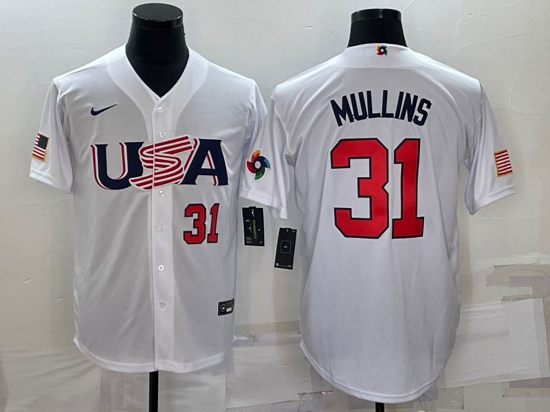 Men 2023 World Cub USA 31 Mullins White Nike MLB Jersey2
